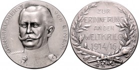 Die Mittelmächte - Personen - Einem, Karl von Silbermedaille 1916 (v. B.H. Mayer) Zur Erinnerung an den Weltkrieg 1914/16, mit Punze 990 Zetzm. -. 
4...