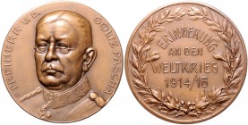 Die Mittelmächte - Personen - Goltz, Colmar von der Bronzemedaille 1916 (v. B.H. Mayer) Erinnerung an den Weltkrieg 1914/16 Zetzm. vgl. 2099. 
40,3mm...