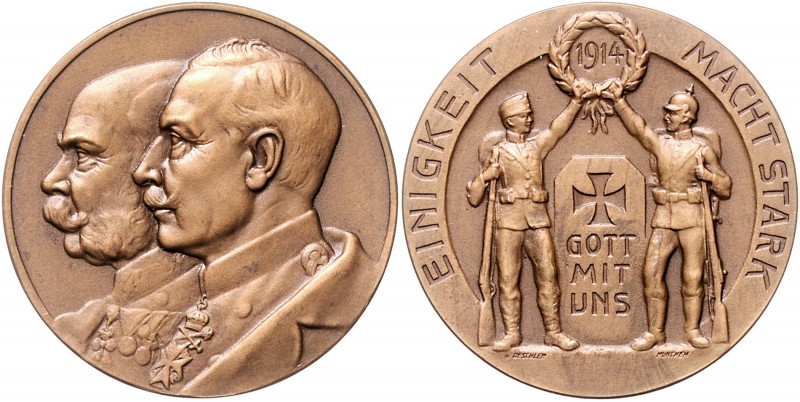 Die Mittelmächte - Allgemein Bronzemedaille 1914 (v. Deschler) auf die Treue im ...