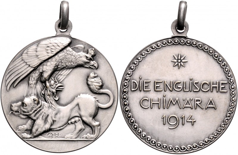 Die Mittelmächte - Allgemein Silbermedaille 1914 (v. Heilmaier/Poellath) 'Die En...