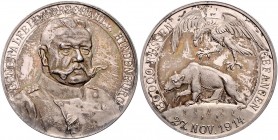 Medaillen von Karl Goetz Silbermedaille 1914 auf Hindenburgs Ernennung zum Generalfeldmarschall und die Gefangennahme der russischen Soldaten i.Rd: 95...