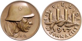 Medaillen von Karl Goetz Bronzemedaille 1917 Weihnacht im Feld 1917 Kien. 249. Slg. Bö. 5640. Zetzm. 5050. 
22,8mm 6,6g f.st