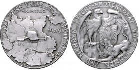 Medaillen von Karl Goetz Zinkmedaille 1939 auf das Reichsprotektorat Böhmen und Mähren, i.Rd: BAYER. HAUPTMÜNZAMT Kien. 553. Slg. Bö. 6554. 
36,0mm 1...