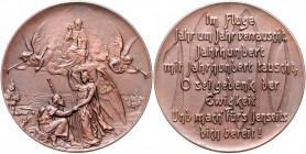 - Jugendstil Bronzemedaille o.J. (v. F.K.) a.d. Jahrhundertwende 
44,4mm 26,2g 2 kl. Stiftlöcher im Rand st