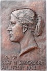 - Kunstgüsse und - Prägungen Bronze-Plakette 1903 einseitig (v. Julie Genthe) auf Louise Gräfin Brockdorff-Ahlefeldt 
108,8x163,0mm 273,9g vz
