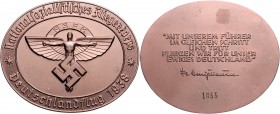 - Luftfahrt Aluminium-Medaille 1938 bronzefarbig eloxiert auf den Deutschlandflug, mit Zitat des Korpsführers Fr. Christiansen, Faksimile.Us. und eing...