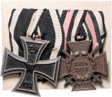 - Militaria, Orden und Ehrenzeichen Ordensspange o.J. mit 2 Stücken: Eisernes Kreuz 1914, 2. Klasse am Kämpferband und Ehrenkreuz für Frontkämpfer OEK...