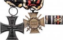 - Militaria, Orden und Ehrenzeichen Ordensspange o.J. mit 3 Stücken: Eisernes Kreuz 1914, 2. Klasse am Kämpferband und Ehrenkreuz für Frontkämpfer sow...