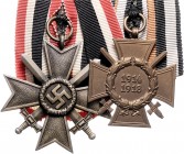 - Militaria, Orden und Ehrenzeichen Ordensspange o.J. mit Kriegsverdienstkreuz 2. Klasse 1939. Schwertern und Frontkämpferkreuz 1914/1918, an Bändern....