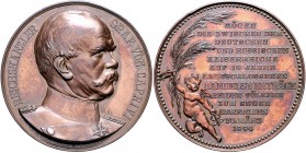 - Personen - Caprivi, Leo von 1831-1899 Kupfermedaille 1894 (v. Deitenbeck) auf den Abschluss des Handelsvertrages mit Russland 
selten, 59,8mm 88,1g...