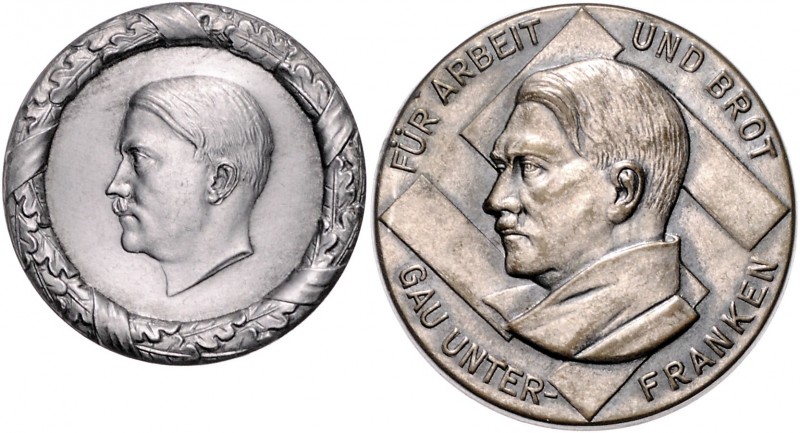 - Personen - Hitler, Adolf 1889-1945 Lot o.J. von 2 Stücken: Aluminiummedaille 1...