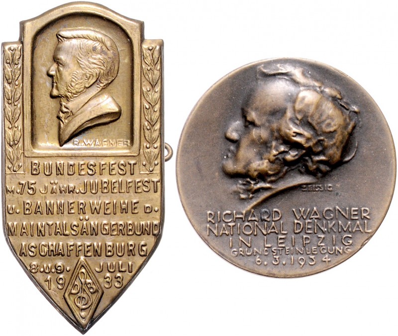 - Personen - Wagner, Richard 1813-1883 Lot o.J. von 2 Stücken: Bronzemedaille 19...