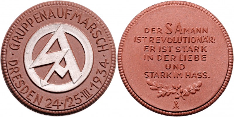- Porzellanmedaillen Porzellanmedaille 1934 braun (Meissen) auf den Gruppenaufma...
