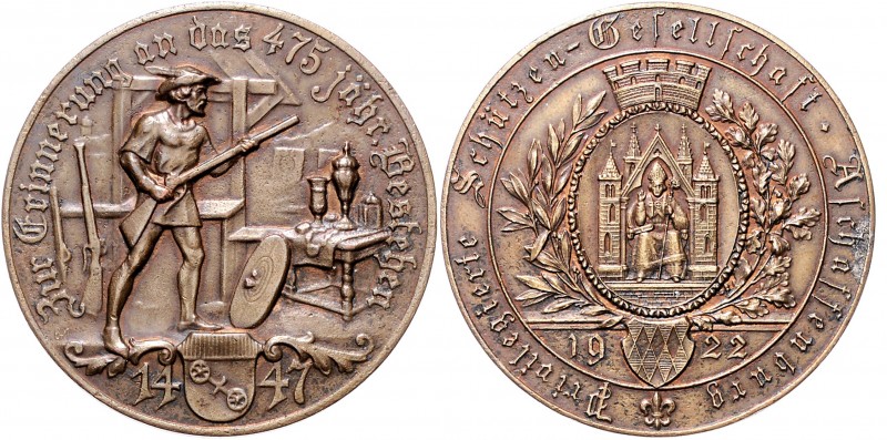 - Schützenmedaillen - Aschaffenburg Bronzemedaille 1922 (v. B.H. Mayer) auf das ...