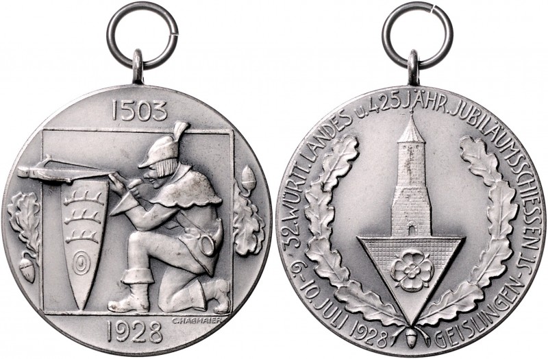- Schützenmedaillen - Geislingen Silbermedaille 1928 (v. Hagmaier) a.d. 32. Würt...