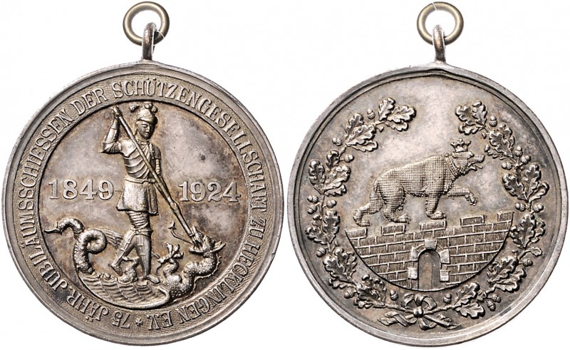 - Schützenmedaillen - Hecklingen Bronzemedaille o.J. versilbert (unsign.) auf da...