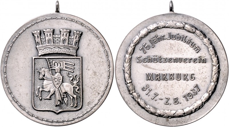 - Schützenmedaillen - Marburg Versilberte Medaille 1937 (unsign.) a.d. 75-jährig...