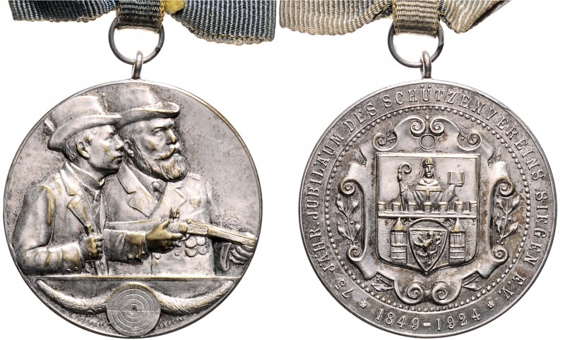 - Schützenmedaillen - Siegen Versilberte Medaille 1924 (v. Oertel) a.d. 75-Jahrf...