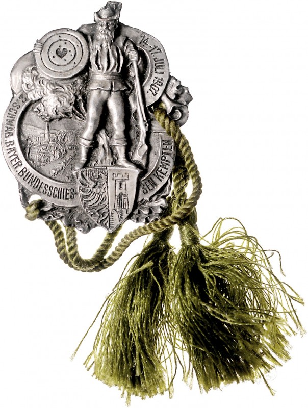 - Schützenmedaillen - Lots Lot o.J. von 2 versilberten, tragbaren Abzeichen: 190...
