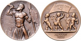 - Allgemeine Medaillen Lot o.J. von 3 Stücken: Satirische Bronzemedaille 1923 (unsign.) mit Zitat von Poincaré (50,7mm 41,5g), Bronzemedaille 1925 (v....