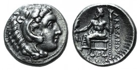 Kings of Macedon, Alexander III ‘the Great’ (336-323 BC). AR Drachm (15mm, 4.26g, 12h). Sardes, c. 324/3 BC. Head of Herakles r., wearing lion skin. R...