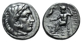 Kings of Macedon, Alexander III ‘the Great’ (336-323 BC). AR Drachm (16mm, 4.17g, 12h). Sardis, c. 323-319 BC. Head of Herakles r., wearing lion's ski...