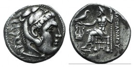 Kings of Macedon, Philip III Arrhidaios (323-317 BC). AR Drachm (17mm, 4.14g, 12h). In the name and types of Alexander III. Kolophon, struck under Men...