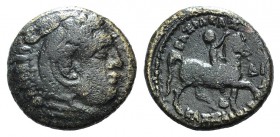 Kings of Macedon, Kassander (316-297). Æ (19mm, 6.06g, 6h). Head of Herakles r., wearing lion's skin. R/ Ephebus galloping r., holding wreath; below, ...