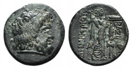 Kings of Macedon, Demetrios I Poliorketes (306-283 BC). Æ (19mm, 4.85g, 12h). Uncertain mint, c. 306-283 BC. Laureate head of Zeus r. R/ Athena Promac...