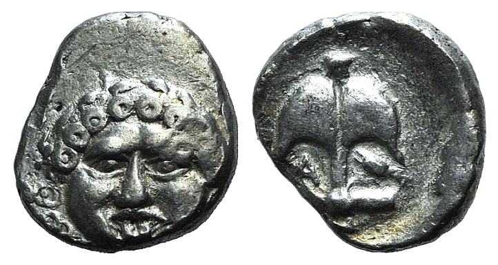 Thrace, Apollonia Pontika, c. 400-350 BC. AR Drachm (14mm, 2.82g, 12h). Facing g...
