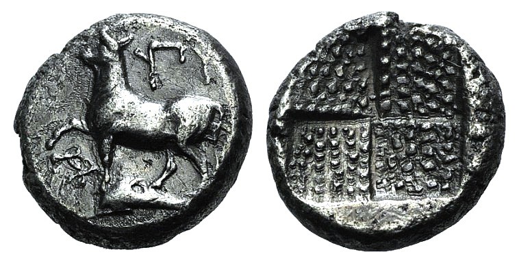 Thrace, Byzantion, c. 387/6-340 BC. AR Drachm (13mm, 3.59g). Bull standing l. on...