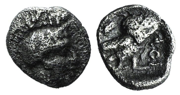 Athens, c. 454-404 BC. AR Hemiobol (5.5mm, 0.30g, 9h). Helmeted head of Athena r...