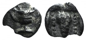 Asia Minor, Uncertain, c. 480-400 BC. AR Tetartemorion (5mm, 0.21g, 12h). Kantharos. R/ Grape bunch within incuse square. Unpublished in the standard ...