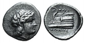 Bithynia, Kios, c. 350-300 BC. AR Hemidrachm (13mm, 2.45g, 1h). Poseidonios, magistrate. Laureate head of Apollo r. R/ Prow of galley l. RG 3. Porous,...