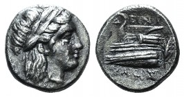 Bithynia, Kios, c. 350-300 BC. AR Hemidrachm (12mm, 2.35g, 12h). Deinokles, magistrate. Laureate head of Apollo r. R/ Prow of galley l. RG 3 var. (mag...