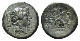 Bithynia, Nicaea. Æ (24mm, 8.44g, 12h). C. Papirius Carbo. Procurator, 62-59 BC. Dated CY 224 (59/8 BC). Wreathed head of Dionysos r.; monogram in l. ...