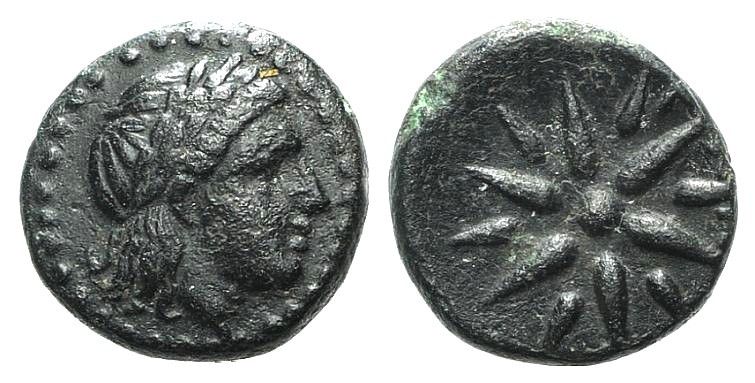 Mysia, Gambrion, after 350 BC. Æ (9mm, 1.00g). Laureate head of Apollo r. R/ Eig...