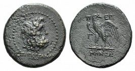 Mysia, Pergamon, c. 133-27 BC. Æ (23mm, 7.82g, 11h). Laureate head of Asklepios r. R/ Eagle standing l., head r., on thunderbolt. SNG BnF 1864-5. VF