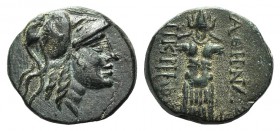 Mysia, Pergamon, c. 133-27 BC. Æ (18mm, 6.20g, 12h). Helmeted head of Athena r. R/ Trophy. SNG BnF 1875-1879. Good VF