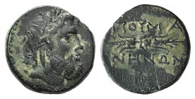 Mysia, Poimaneon, c. 1st century BC. Æ (18mm, 8.15g, 1h). Laureate head of Zeus r. R/ Winged thunderbolt. SNG BnF 2385; SNG von Aulock 1433-1434. VF