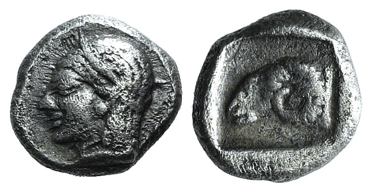 Troas, Kebren, c. 5th century BC. AR Diobol (8.5mm, 1.22g, 9h). Female head l. R...