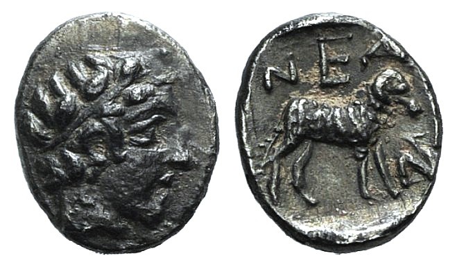 Troas, Neandria, 4th century BC. AR Obol (7mm, 0.51g, 6h). Laureate head of Apol...