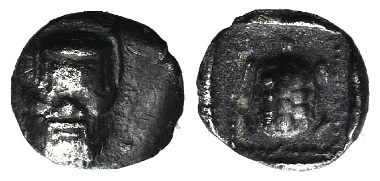 Lesbos, Methymna, c. 450/40-406/379 BC. AR Obol (6mm, 0.32g, 12h). Facing head o...