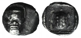 Lesbos, Methymna, c. 450/40-406/379 BC. AR Obol (6mm, 0.32g, 12h). Facing head of Silenos. R/ Tortoise in dotted square within incuse square. Franke 1...