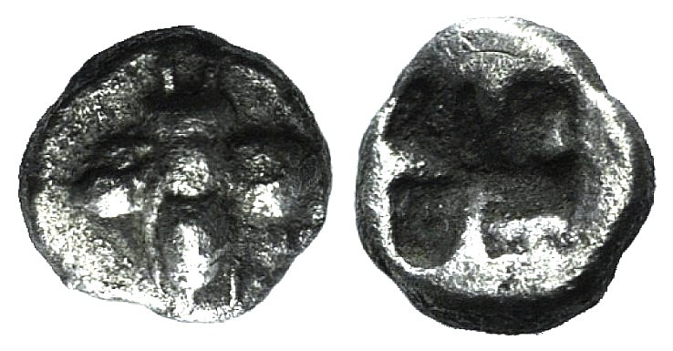 Ionia, Ephesos, c. 550-500 BC. AR Hemiobol (5mm, 0.41g). Bee. R/ Quadripartite i...
