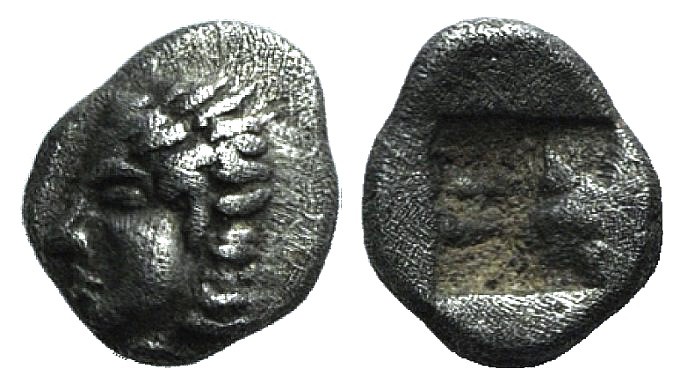 Ionia, Kolophon, late 6th century BC. AR Tetartemorion (4mm, 0.19g). Archaic hea...
