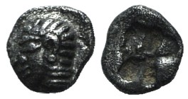Ionia, Kolophon, late 6th century BC. AR Tetartemorion (5mm, 0.18g). Archaic head l. R/ Incuse square punch. SNG Kayhan 343-7; SNG von Aulock 1810. To...
