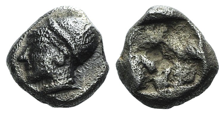 Ionia, Phokaia, c. 521-478 BC. AR Diobol (8mm, 1.34g). Archaic female head l. R/...