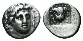 Islands of Caria, Rhodos. Rhodes, c. 170-150 BC. AR Hemidrachm (11mm, 1.40g, 12h). ‘Plinthophoric’ coinage. Dionysios(?), magistrate. Radiate head of ...
