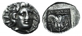 Islands of Caria, Rhodos. Rhodes, c. 170-150 BC. AR Hemidrachm (11mm, 1.20g, 12h). ‘Plinthophoric’ coinage. Antaios, magistrate. Radiate head of Helio...